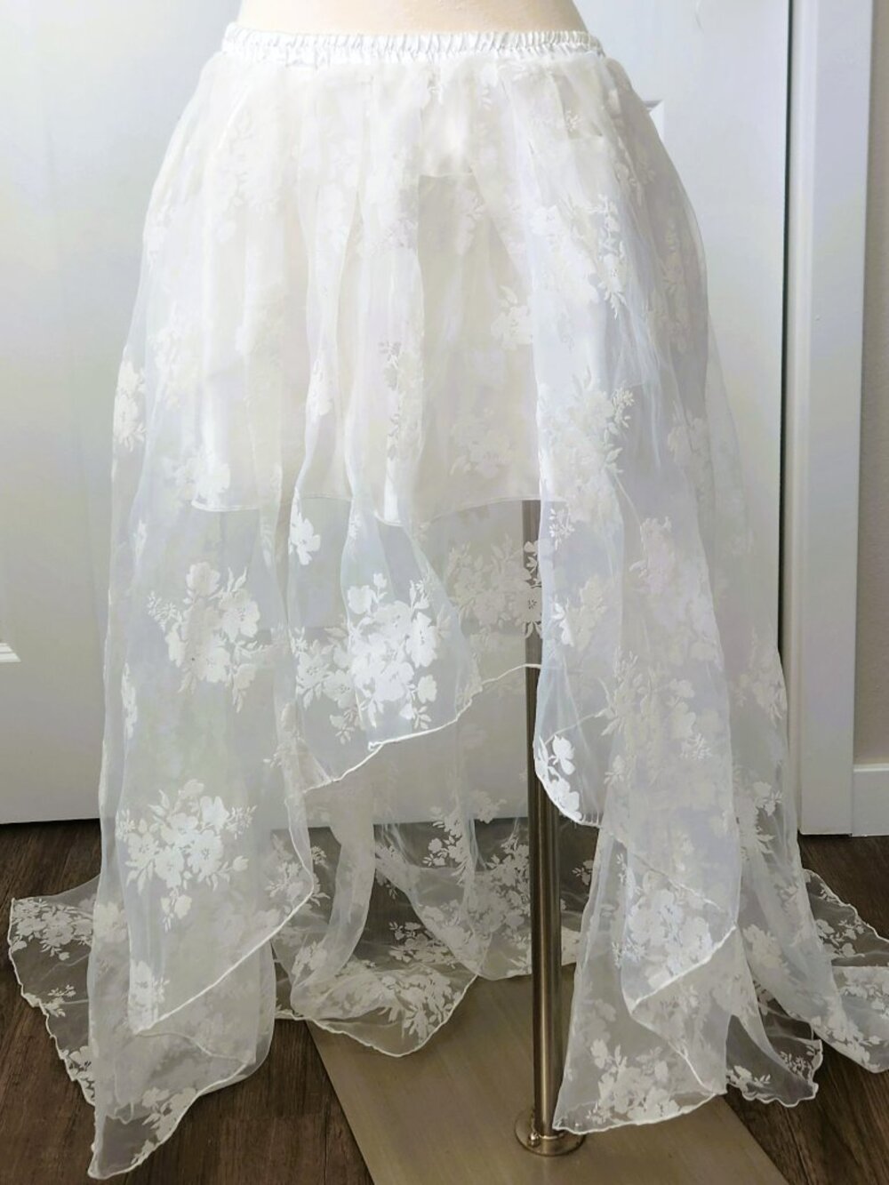 Women High Low Tutu Irregular Ruffle Hem Lace Skirt Size XL - Picture 4 of 9